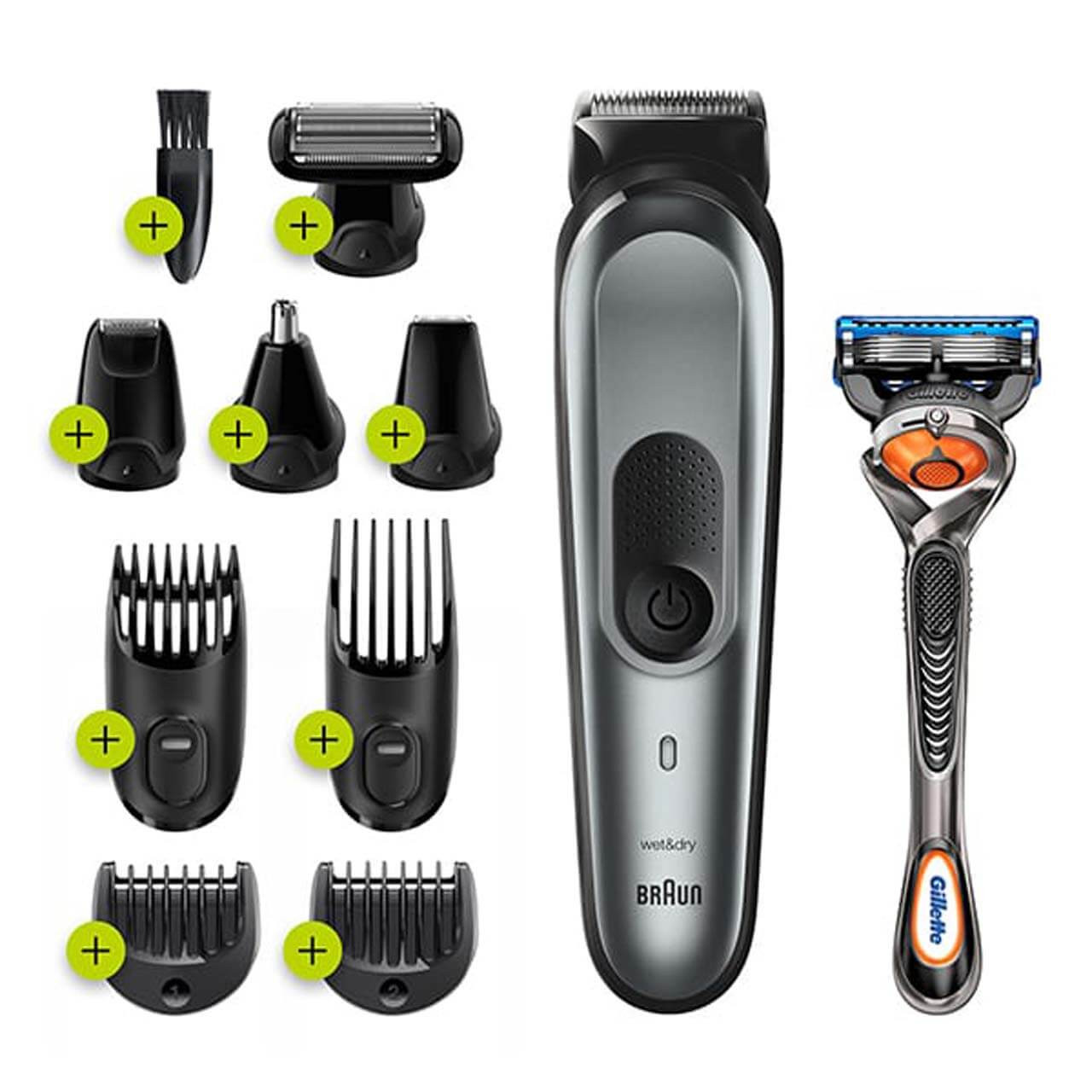 All-in-One trimmer 7 for Face, Hair, and Body, Black/Grey Metal 10-in-1 styling kit .