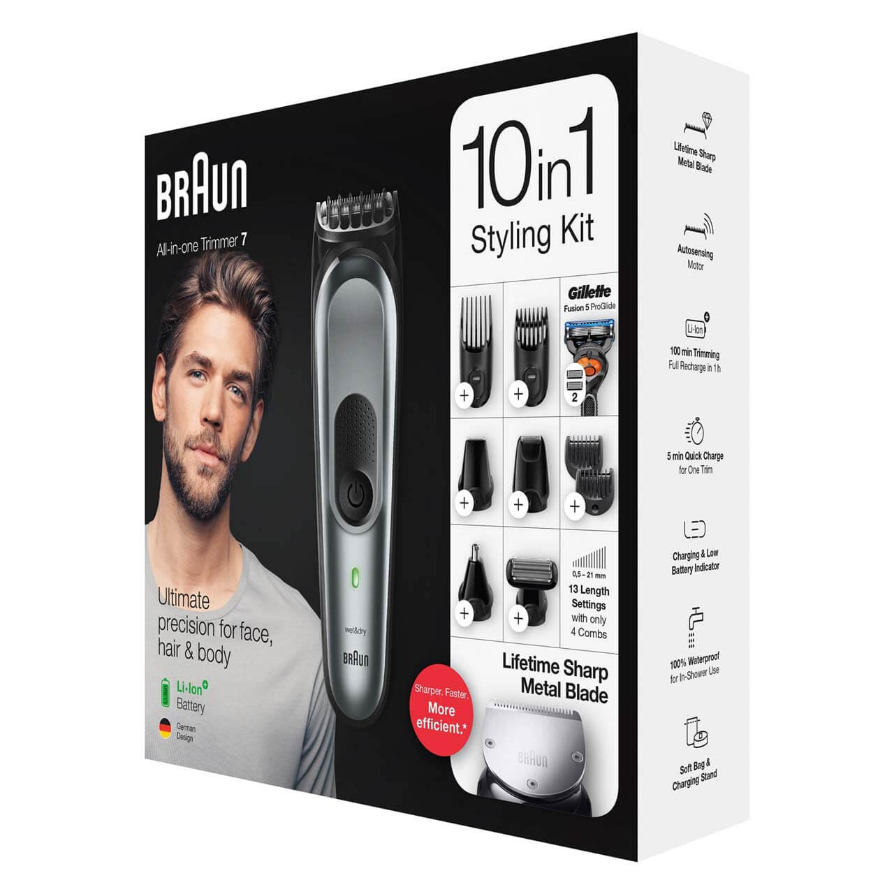 All-in-One trimmer 7 for Face, Hair, and Body, Black/Grey Metal 10-in-1 styling kit . - Image 6