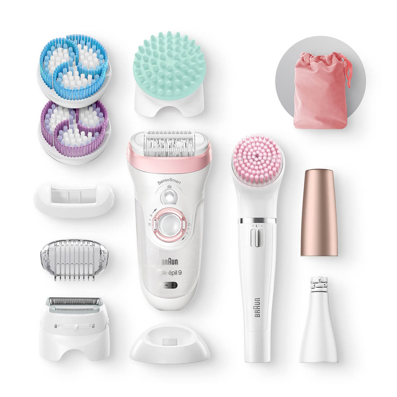 Epilator, Silk·épil 9, Beauty Set, Soft Pink with 11 extras including body exfoliation and massage pad attachments, and FaceSpa device - Image 6