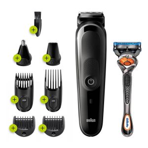 All-in-One trimmer 5 for Face, Hair, and Body, Black/Grey 8-in-1 styling kit with Gillette Fusion5 ProGlide razor